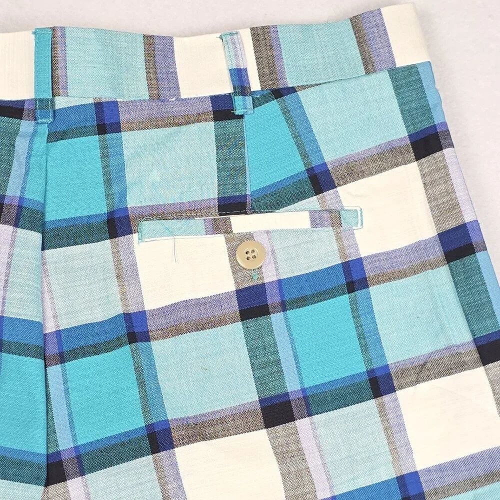 Loudmouth Men's Golf Shorts Sz 34 Plaid Blue Teal‎ Black 100% Cotton Preppy Bold